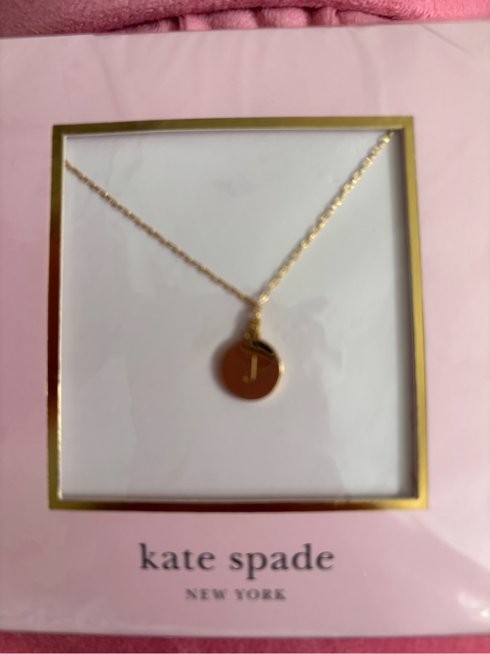 kate spade Gold Initial J Disc Necklace with Pink Box